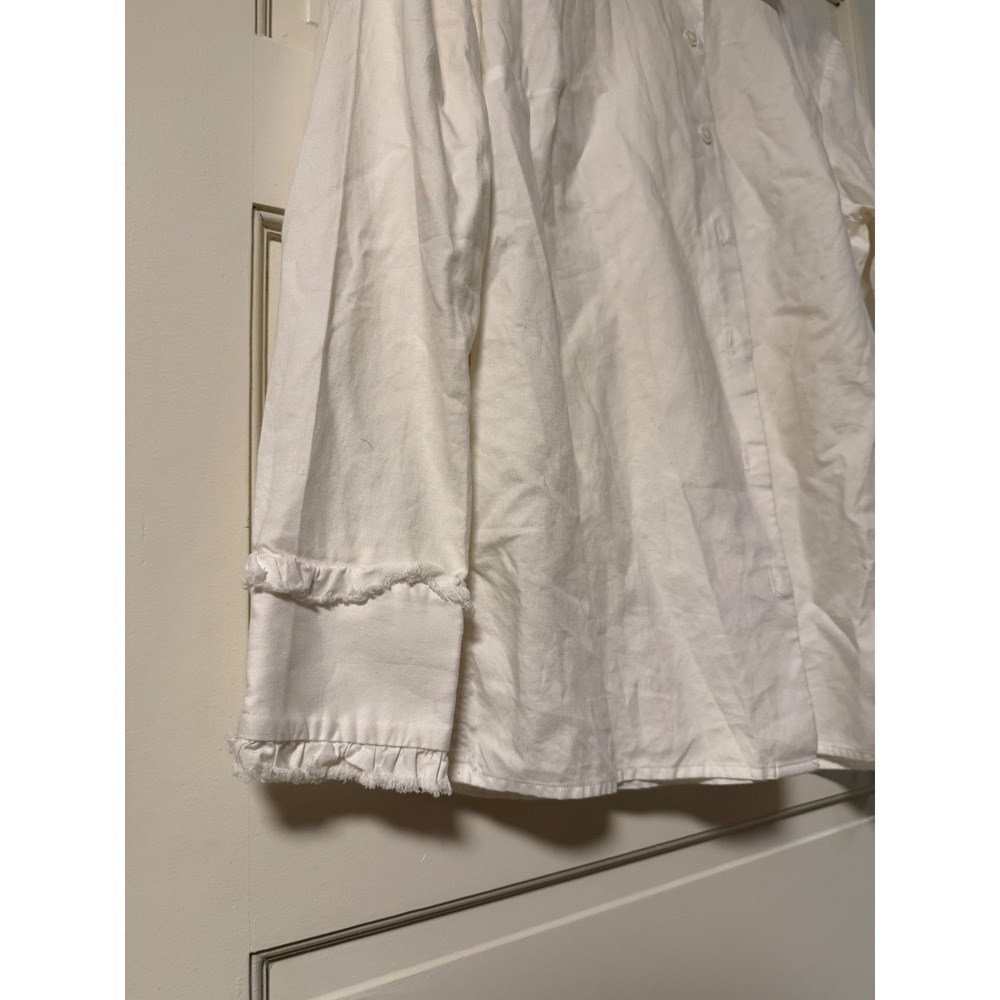Même Chose White Cotton Ruffle Frayed Trim Button Down Shirt Size 1 S - Picture 3 of 8